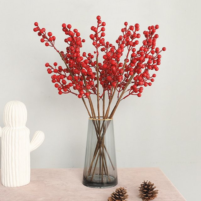 Yusheng Künstliche Stechpalme mit roten Beeren für Weihnachtsdekoration und Tischdekoration, 3er-Set, Rot - Bild 1