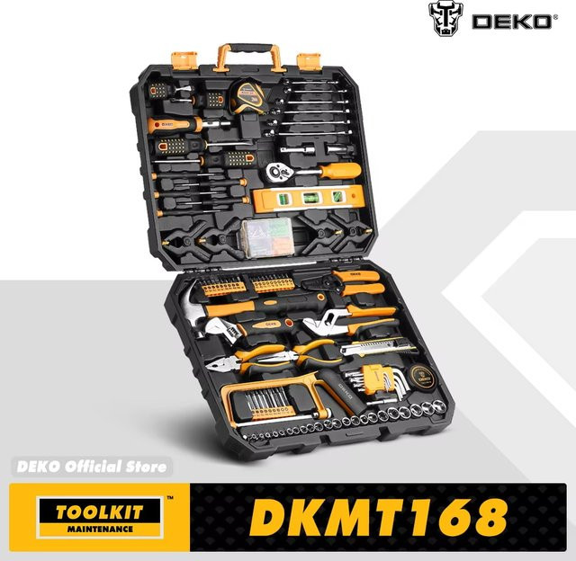 DEKO 208-teiliges EDC Multitool-Set für Holzbearbeitung in Schwarz inklusive Werkzeugkoffer, Steckschlüsselsatz, Drehmomentschlüssel und Hammer - Bild 1