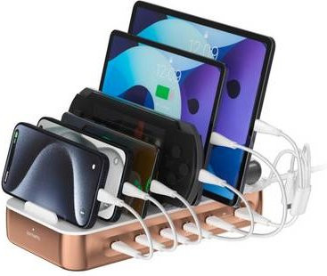 4Smarts Tischladestation 100W mit USB-A, USB-C, Lightning und Micro-USB in Weiß - Bild 1