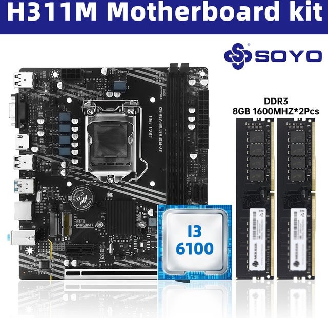 SOYO H311M Desktop PC Combo Set mit i3 6100 CPU, 16GB RAM und HDMI/VGA in Schwarz - Bild 1