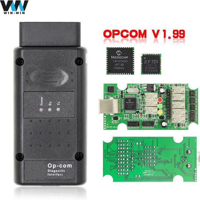 OPCOM Diagnosetool V1.99 für Opel-Fahrzeuge mit FTDI FT232RQ Chip und OBD2 Diagnosekabel in Schwarz - Bild 1