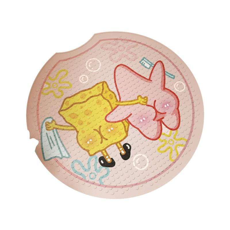 Runde Anti-Rutsch Badezimmer Matte mit SpongeBob Schwammkopf Motiv von Yiran Health & Beauty, Durchmesser: 55 cm, Mehrfarbig - Bild 1