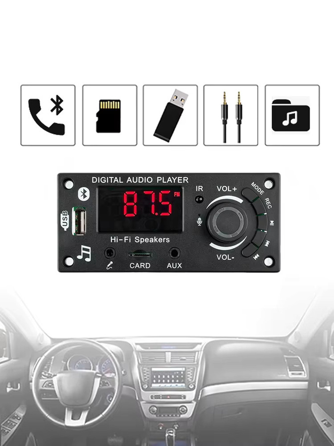 KEBIDU 100W Bluetooth 5.0 MP3 Decoder Board mit LED-Bildschirm, FM, USB und Mikrofon, Schwarz - Bild 7