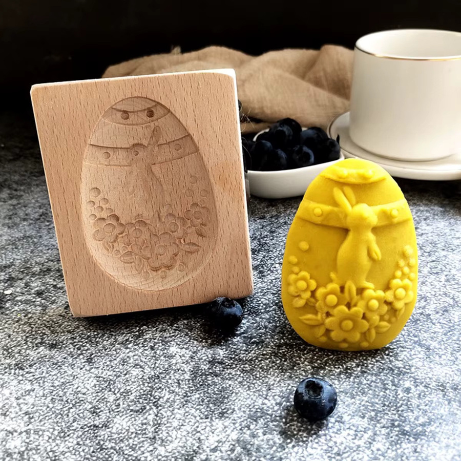 Cippes Holz Kekseformen mit Osterhasen- und Eier-Mustern, 3D-DIY-Ausstecherform und Keksstempel zum Prägen, Braun, B: 15,0 cm, H: 10,0 cm - Bild 2