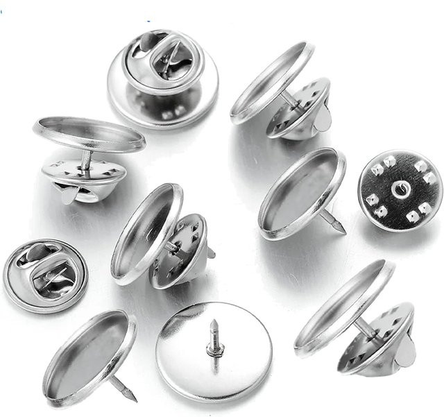 Brosche Edelstahl, rund, Schmetterlings-Pin-Rückseite, Unisex - Bild 1