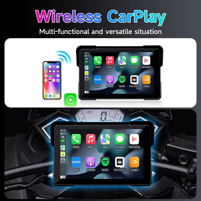 srnubi Tragbares 7 Zoll IPX7 Wasserdichtes Motorrad GPS Navigationsgerät mit Android Auto und CarPlay sowie DVR Video Recorder in Schwarz - Bild 2