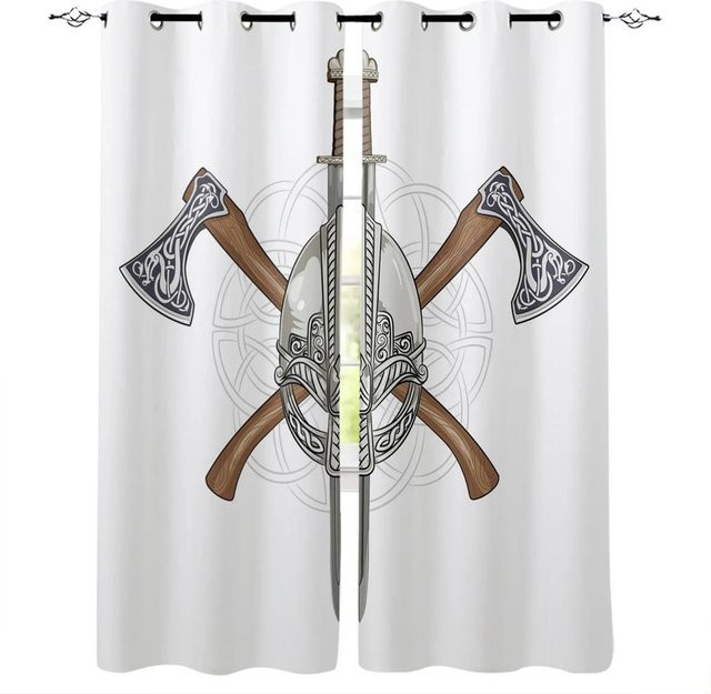 Dekorative Vorhänge mit 3D Viking Wolf Totem Motiv von A Family Of Home Textiles in Schwarz und Weiß, halbtransparent mit Ösen, Höhe: 270 cm, Breite: 240 cm - Bild 1