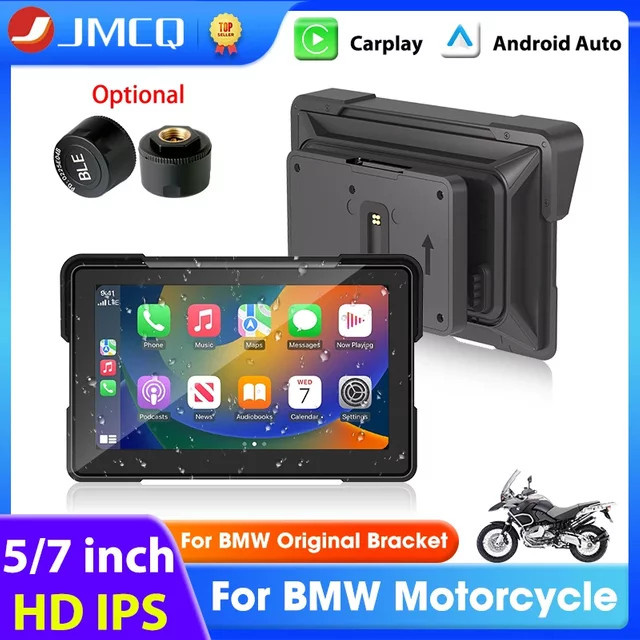 JMCQ Motorrad CarPlay und Android Auto GPS-Navigation mit Dual Bluetooth in Schwarz für BMW R1200GS ADV, R1250GS ADV und S1000XR - Bild 1