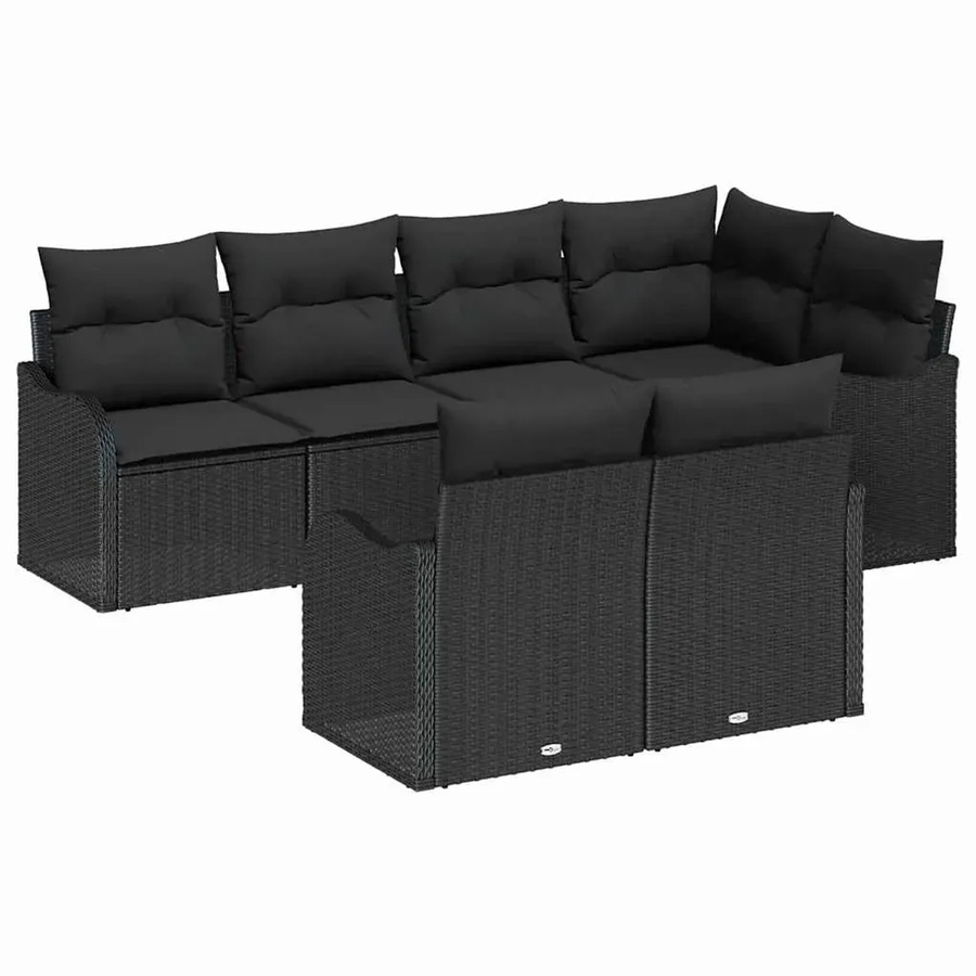vidaXL Garten-Sofa-Set aus Poly-Rattan in Schwarz mit 7-teiliger Polstergarnitur und UV-beständigen Kissen - Bild 2