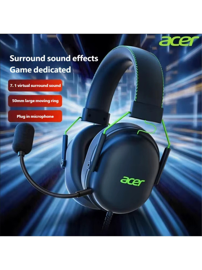 Acer OHW200 USB-Gaming-Headset mit 7.1 Surround Sound und Mikrofon mit Geräuschunterdrückung in Schwarz für PC und Laptop - Bild 5