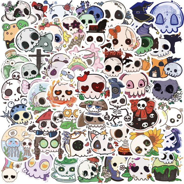 MRJIAANGSON Halloween Groovy Schädel Cartoon Graffiti Aufkleber, 60-teiliges Set, multicolor - Bild 1