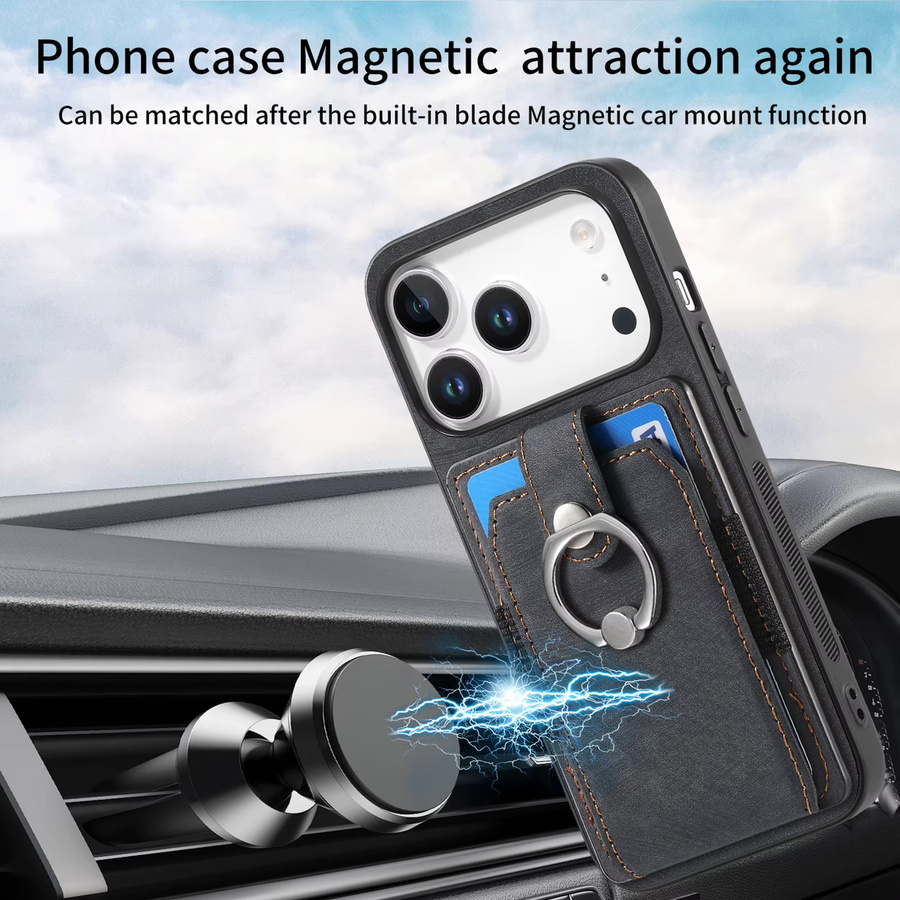 Leder-Schutzhülle mit Ringkartenhalter für Apple iPhone 11 bis 17 Pro Max in Braun - Bild 3