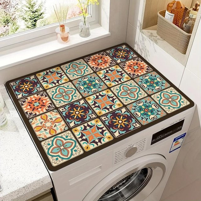 Saugfähiges Staubschutzpolster für Waschmaschine und Trockner mit Vintage-Karomuster in Boho Berry, B/H: 50 x 60 cm - Bild 1