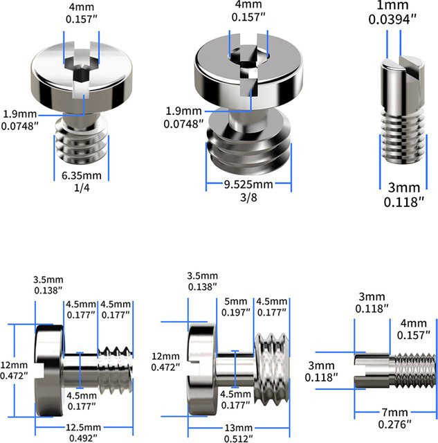 Schraubenmuttern Set für DSLR-Kameras mit 1/4"-20, 3/8"-16 und M3 Gewinde in Silber für Stativ-Kugelkopf und Schnellwechselplatten - Bild 1