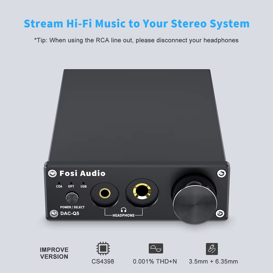 Fosi Audio Q5 Stereo-Vorverstärker und DAC-Kopfhörerverstärker mit ESS9018K2M Chip in Schwarz - Bild 2