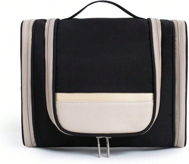 XYNN Tragbare Wasch- und Kosmetiktasche mit Doppelt Öffnung und Reisehaken, Schwarz und Bunt - Bild 1