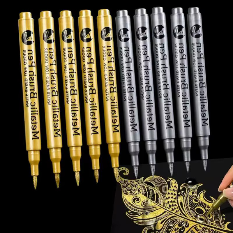 Set mit 5 metallischen Glitzermarkern in Gold und Silber zum Dekorieren von Fotoalben und Karten - Bild 2