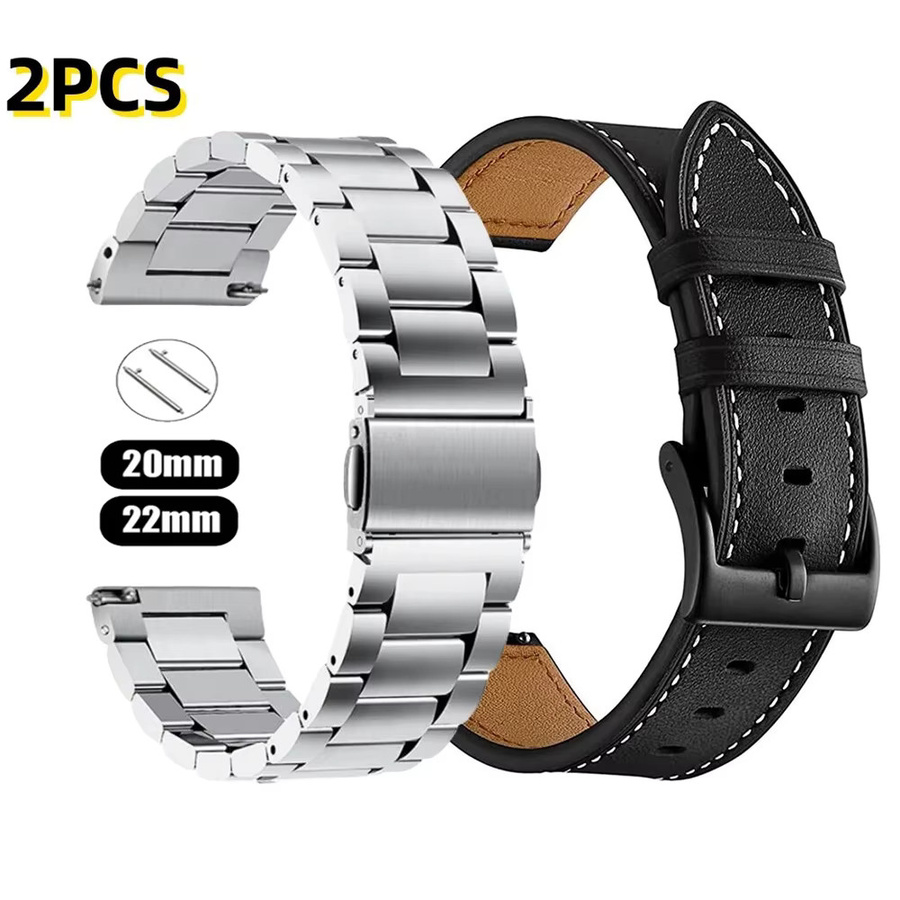 Uhrenarmband Edelstahl, Leder, Silber, Unisex - Bild 1