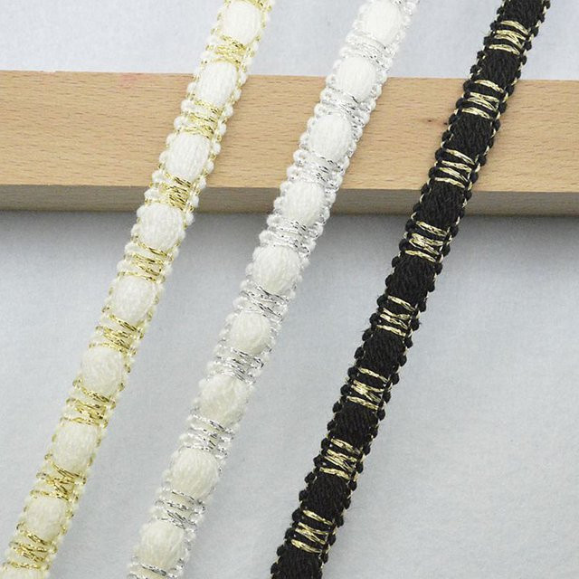 Handgefertigte Spitzenbänder für Vorhänge und DIY-Handwerk in Weiß und Gold, Breite: 1,0 cm, 5 m pro Packung - Bild 1