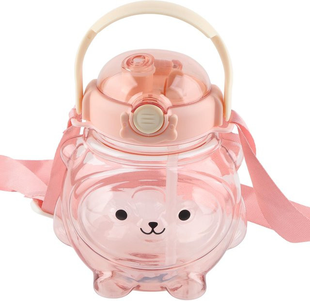 Tragbare Trinkflasche mit Strohhalm und Tragegurt in Bärenform von TOMTOP JMS, Farbe: Rosa, 1000 ml - Bild 1