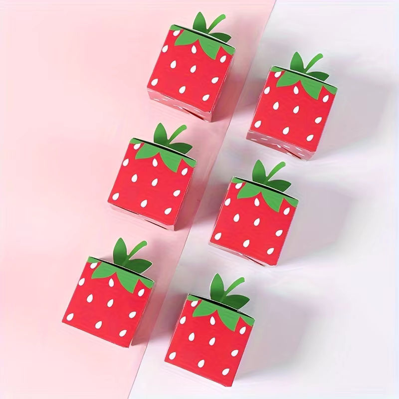 24er Set Erdbeere Motiv Geschenkboxen aus Papier in Rot für Kindergeburtstage, Hochzeiten und Babypartys - Bild 4