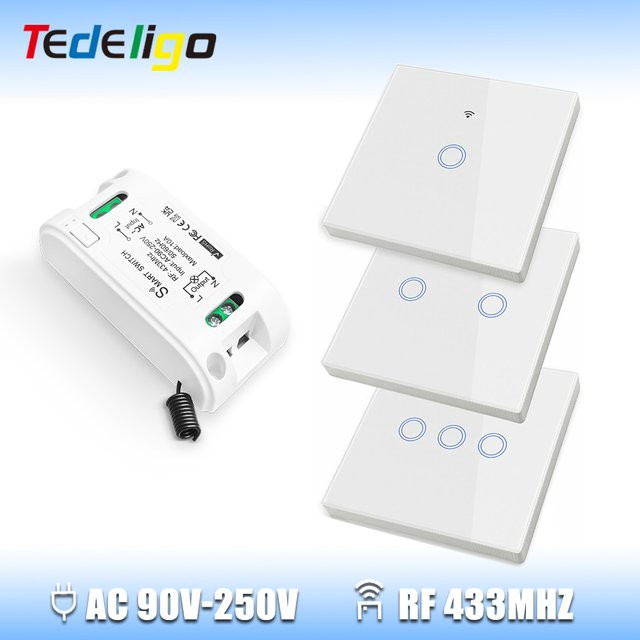 Tedeligo 433 MHz kabellose Fernbedienung und RF-Controller mit Touch-Wandpaneel aus gehärtetem Glas für Deckenlampenventilator, 220 V - Bild 1