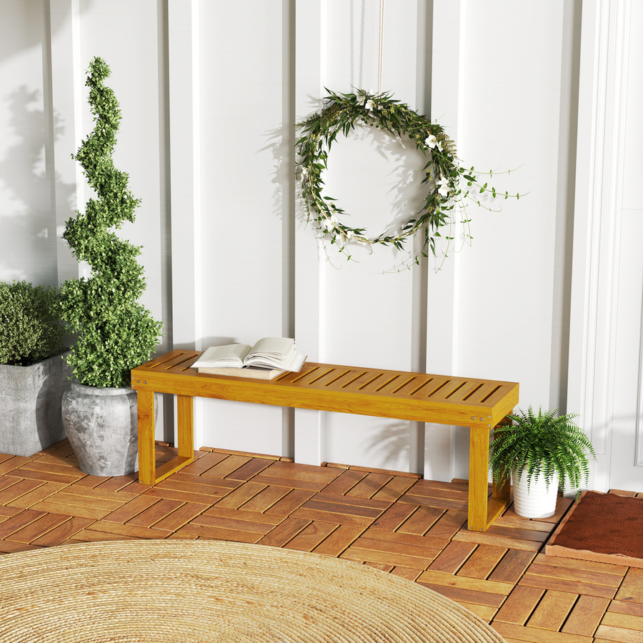 Outsunny 2-Sitzer Gartenbank aus Holz in Braun, wetterfeste Parkbank mit Latten-Sitz, B/T/H: 128 x 51 x 73 cm - Bild 2