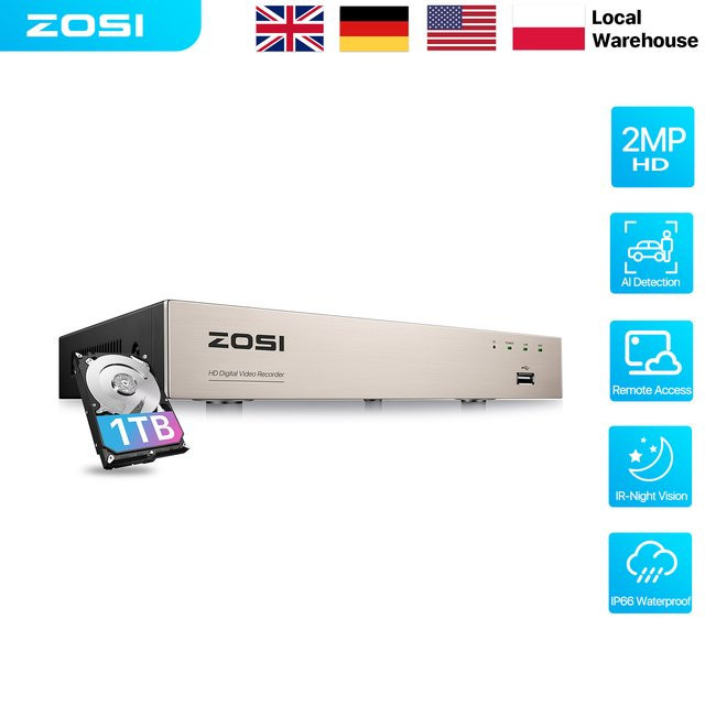ZOSI 8CH 1080P H.265+ Hybrid DVR Videoüberwachungsrekorder für AHD TVI CVI Kameras mit HDMI-Anschluss - Bild 1