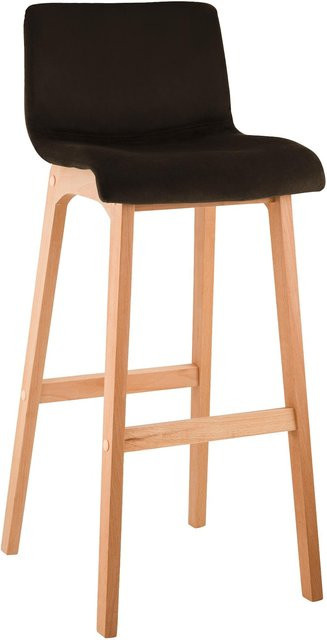 CLP Barhocker Hover mit Lehne aus Holz und Samtbezug in Braun, Sitzhöhe: 77 cm - Bild 1