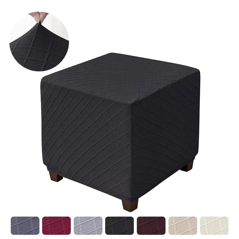 WANERQU Hocker Abdeckung für quadratische Ottomane, elastischer Schonbezug im Karo-Design, waschbar - Bild 2