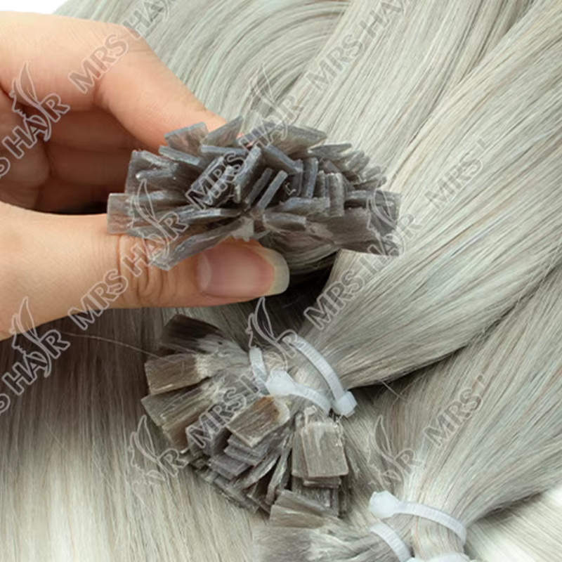MRSHAIR Echthaar-Extensions Hot Fusion Keratin, Silber Aschgrau Blond, 50 Strähnen - Bild 3