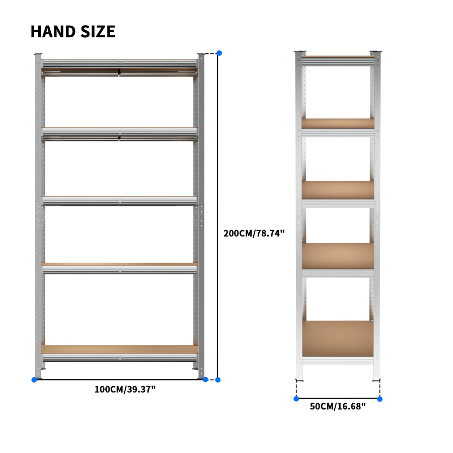 EMDTOOL Schwerlast-Garagenregal aus Metall in Silber, Steckregal ohne Schrauben, B/H/T: 100 x 200 x 50 cm - Bild 2