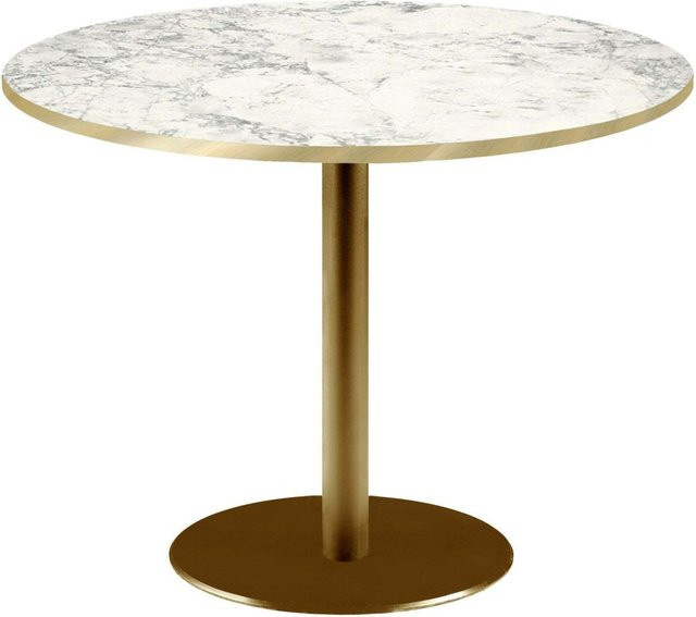 RestooTab Tisch Rome XL rund in Goldmetallic und Hellgrau mit Messing-Details, Höhe: 75 cm, Durchmesser: 120 cm - Bild 1