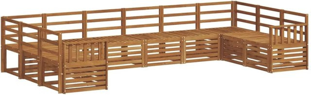 vidaXL Sofagarnitur aus Massivholz Akazie in Natur Braun, 10-teiliges U-Shape Set mit Polstern und Armlehnen im modernen Latten-Design - Bild 1