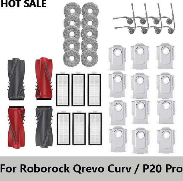 Roborock Ersatzteil-Set für Qrevo Curv und P20 Pro in Multicolour mit Hauptbürste, Seitenbürste, HEPA-Filter, Wischtuch und Staubbeutel - Bild 1