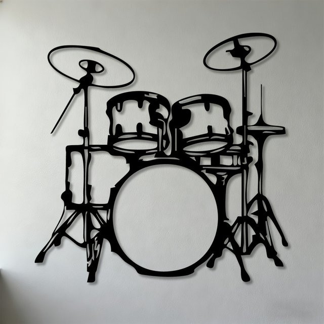 CIFBUY Metall Wandkunst Trommel-Set in Schwarz zur Dekoration von Musikraum, Wohnbereich oder Schlafzimmer - Bild 1