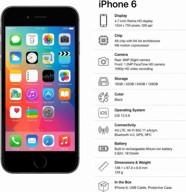 Apple iPhone 6 16GB Smartphone Schwarz Generalüberholt 4G LTE - Bild 1