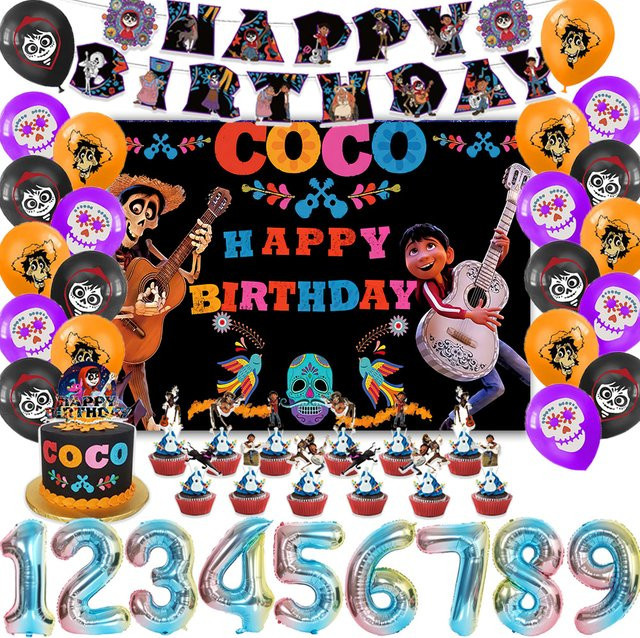 Disney Coco Thema Party Dekorationen mit Skelett Luftballons und Kuchen Topper in Mehrfarbig - Bild 1