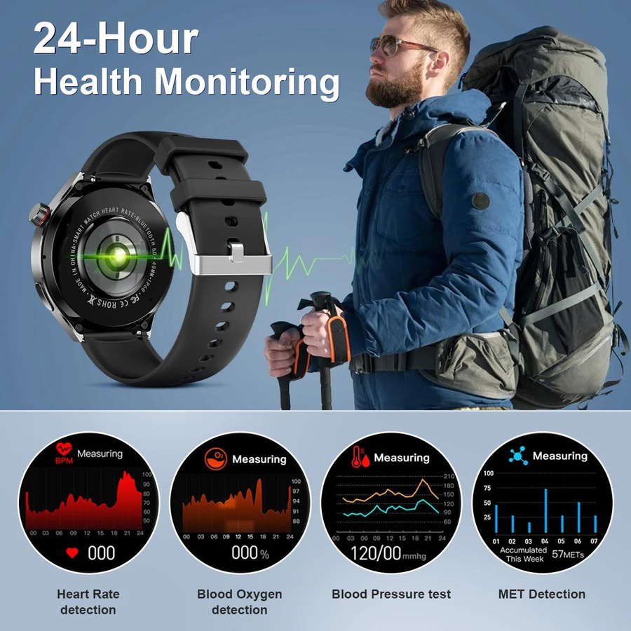 Zodvboz Smartwatch, Edelstahl, Schwarz, Herren - Bild 3