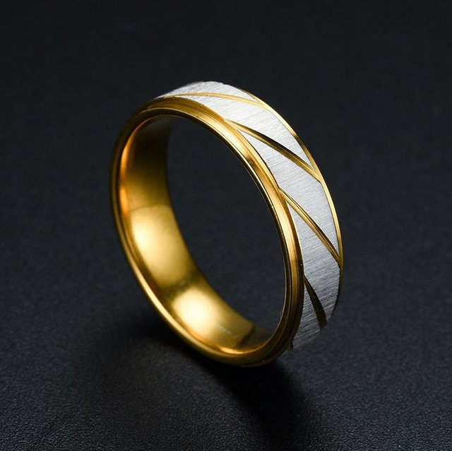 GDMN jewelry Ring Edelstahl, Gold, Herren, Gestreift - Bild 1