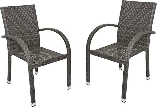 DELUKE VESNA Gartenstuhl 2er Set Dunkelgrau aus Aluminium und Kunststoffgeflecht, stapelbare wetterfeste Outdoor Essstühle - Bild 1