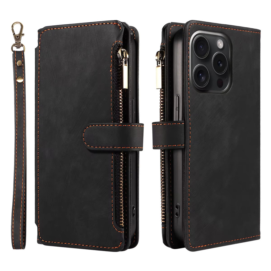 Samsung Handyhülle aus PU-Leder mit Reißverschluss und Kartenfächern als Wallet Cover in Schwarz für Galaxy A13 A14 A15 A21 A22 A23 A24 A25 A32 A34 A50 A54 Flip - Bild 2