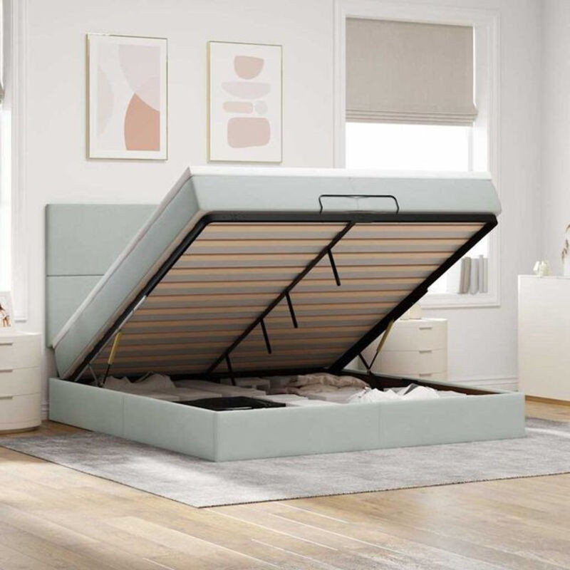 Vidaxl Ottoman Polsterbett mit Matratzen und LED in Hellgrau aus Samt, B/T/H: 200 x 203 x 128 cm - Bild 1