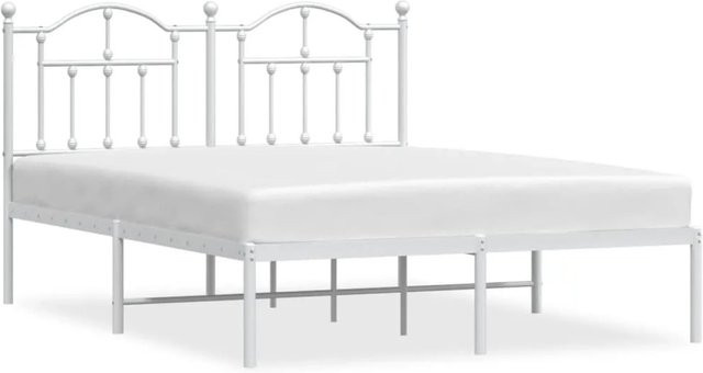 vidaXL Bettgestell aus Metall mit Kopfteil in Weiß, B/T/H: 140 x 190 x 146 cm - Bild 1