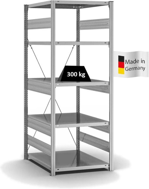 PROREGAL Fachbodenregal Stecksystem T-Profil Heavy-Duty, 5 Ebenen, einseitig nutzbar, verzinkt, Farbe: Silber, H x B x T: 200 x 75 x 80 cm - Bild 1