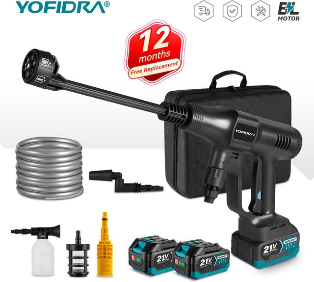 YOFIDRA Bürstenloser Hochdruckreiniger Elektrische Wasserpistole mit Eimer in Schwarz für Makita 21V Akku - Bild 1