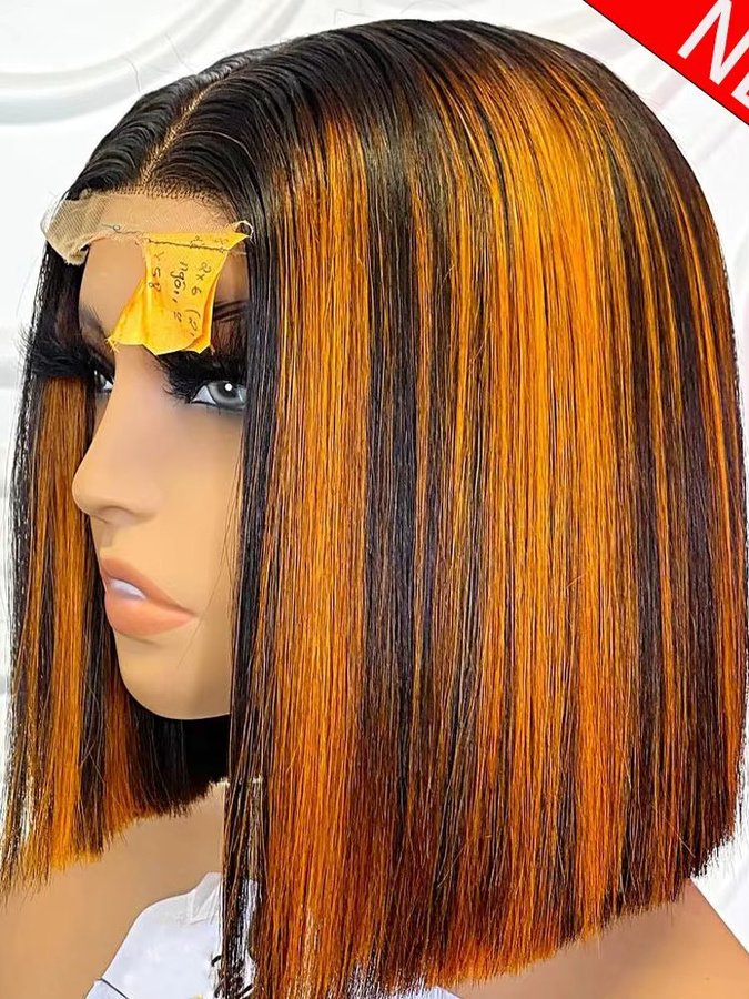 Remeluxe Highlight Bob Perücke, Glatt, 13x4 HD Transparente Lace Frontal, Echthaar, Ingwerfarben, Damen - Bild 3