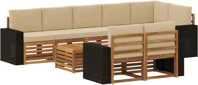 vidaXL Sofagarnitur aus Massivholz Akazie in Braun und Natur-Beige mit modernem Latten-Design - Bild 1