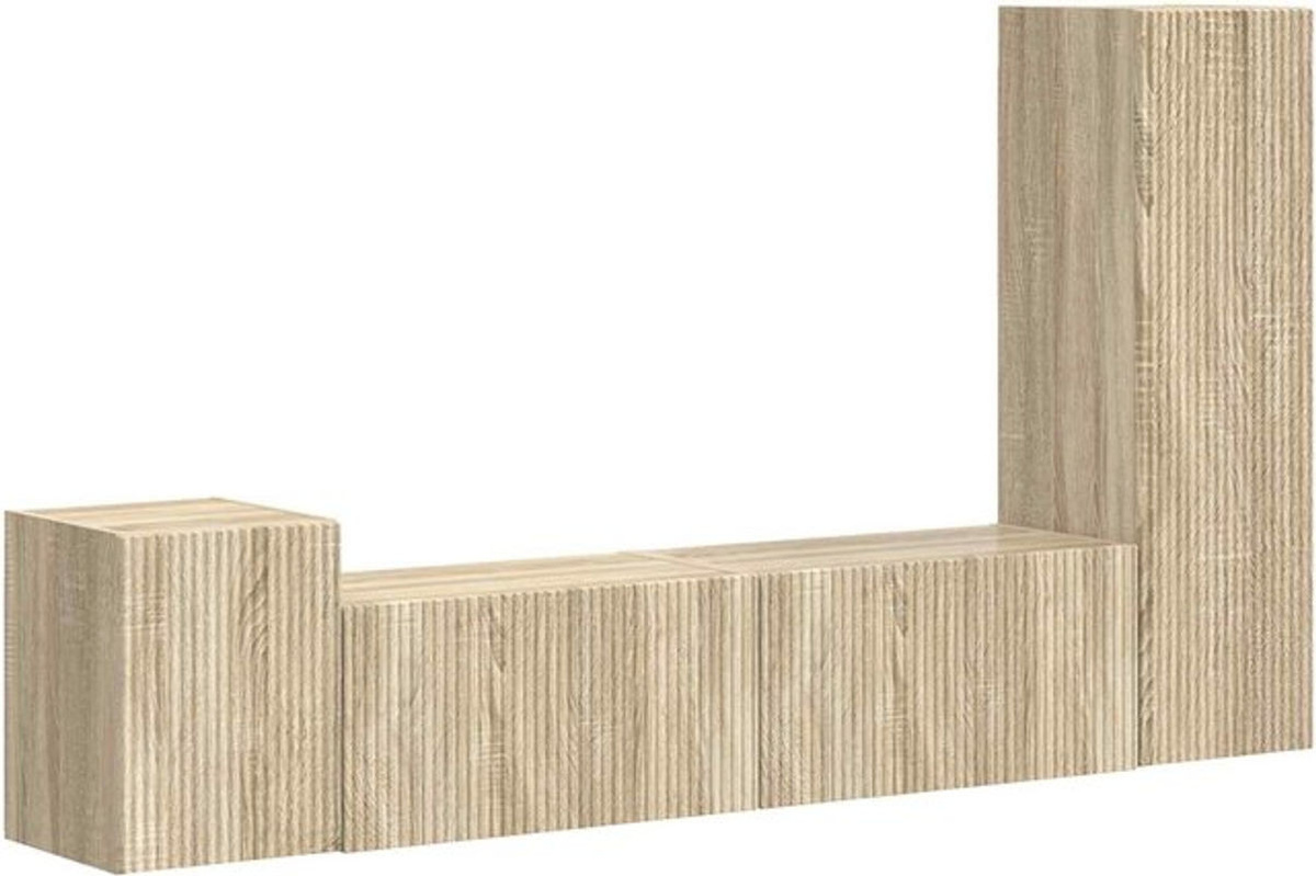 vidaXL TV-Schrankset Wandmontiert aus Holzwerkstoff in Sonoma-Eiche Natur, 4-teiliges Set im modernen und minimalistischen Design - Bild 1