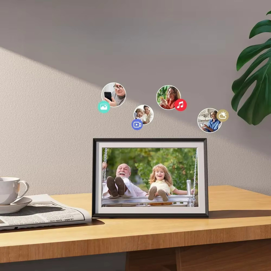Frameo Digitaler Bilderrahmen WLAN 10,1 Zoll IPS Touchscreen in Schwarz mit 32 GB Speicher für die Fernübertragung von Fotos und Videos inklusive Wetteranzeige - Bild 5